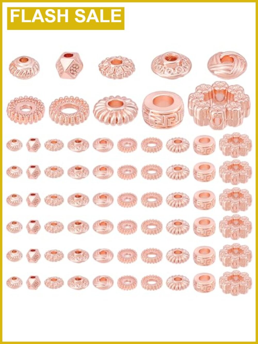 100 Pcs Spacer Beads Assorted Shapes Metal Rose Gold Jewelry Making Kit